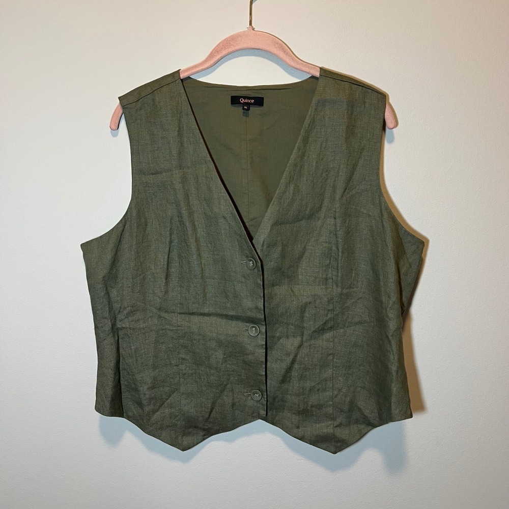 Quince 100% European Linen Vest Bayberry Olive Green XL